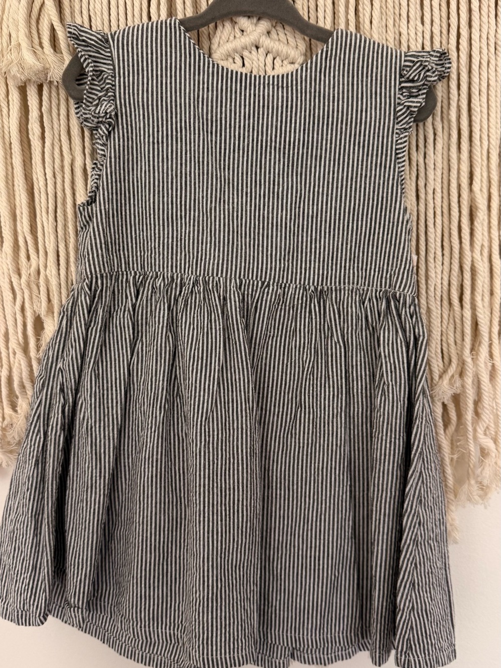 Girls Black and White Striped Ruffle Sleeve Dress